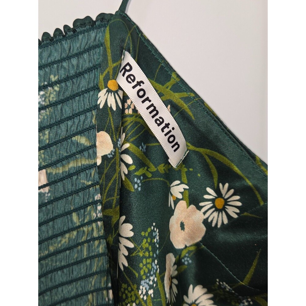 Reformation Frankie Dress Buena Green Floral Silk Slip Maxi Dress Size 2 - Picture 5 of 5